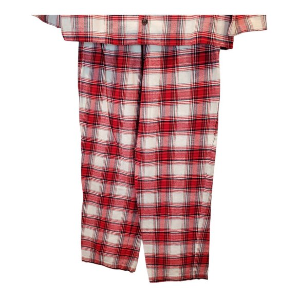EBERJEY SZ M Men's Plaid Soft Flannel Long Pajama Set in Red & Ivory - Picture 12 of 16